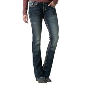 Rock Revival Mid Rise Betty Bootcut Embroidered Medium Dark Jeans Womens size 34
